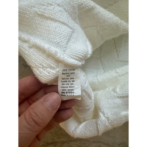 Vintage Women's White Cotton V-Neck Sweater Textured Knit Geometric USA M - Picture 8 of 9